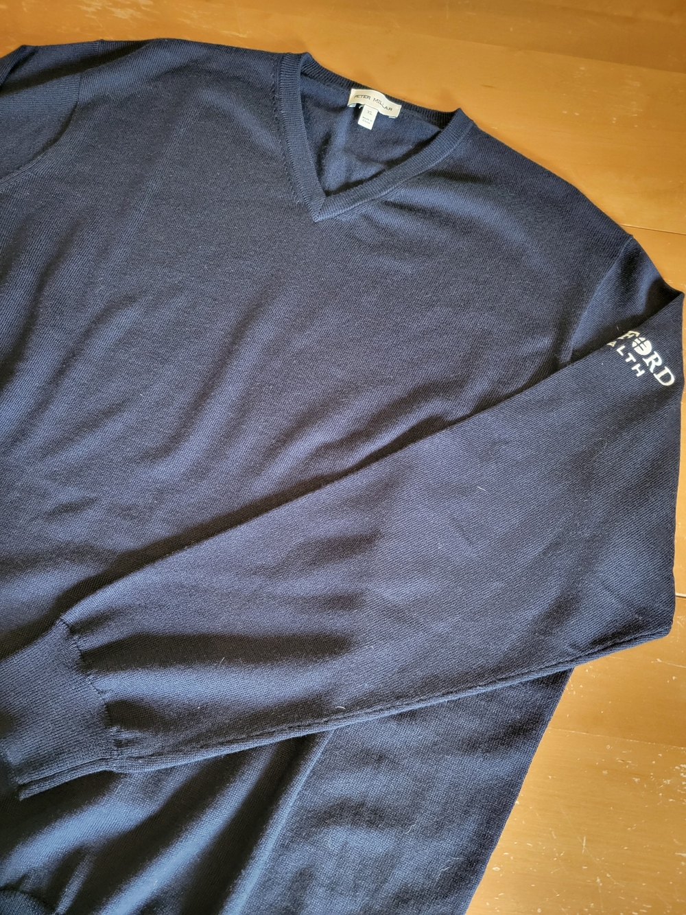 Mens Peter Millar Navy Blue V-Neck Pullover Sweater Merino Wool XL EUC